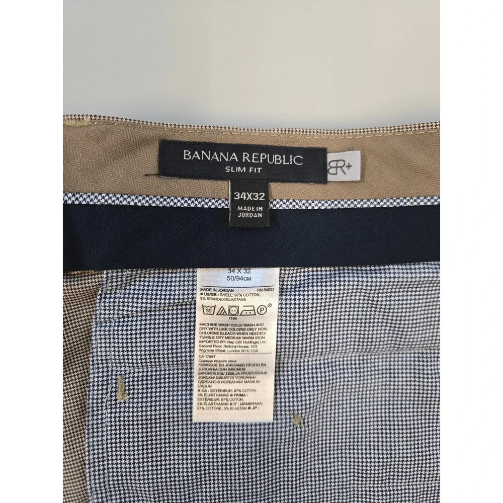 Banana Republic Slim Fit Dress Pants Mens 34x32 Tan Micro Pattern Cotton Stretch